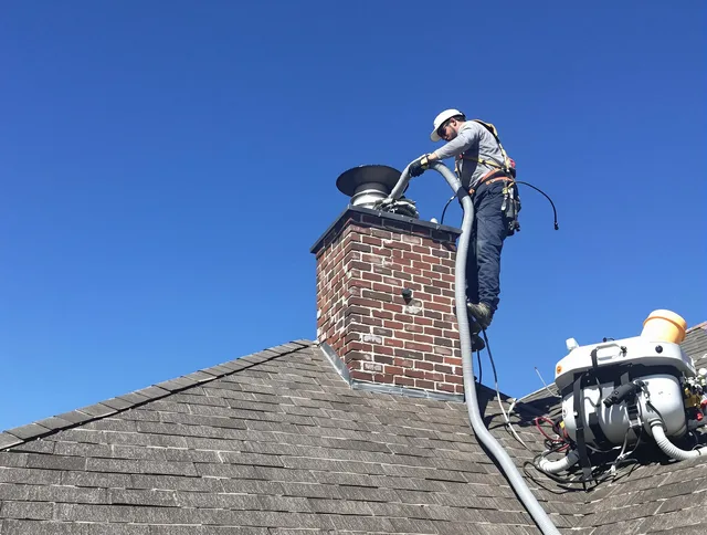 Dedicated Ledyard Chimney Sweep team member cleaning a chimney in Ledyard, CT