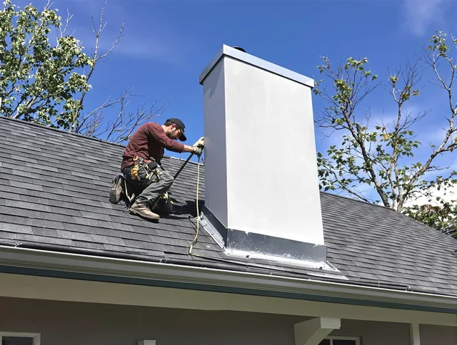 Ledyard Chimney Sweep team member finishing chimney construction in Ledyard, CT