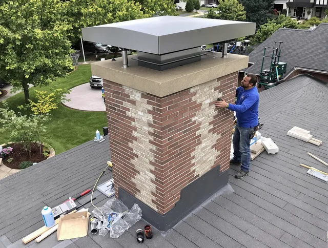 Ledyard Chimney Sweep team working on a custom chimney remodel in Ledyard, CT