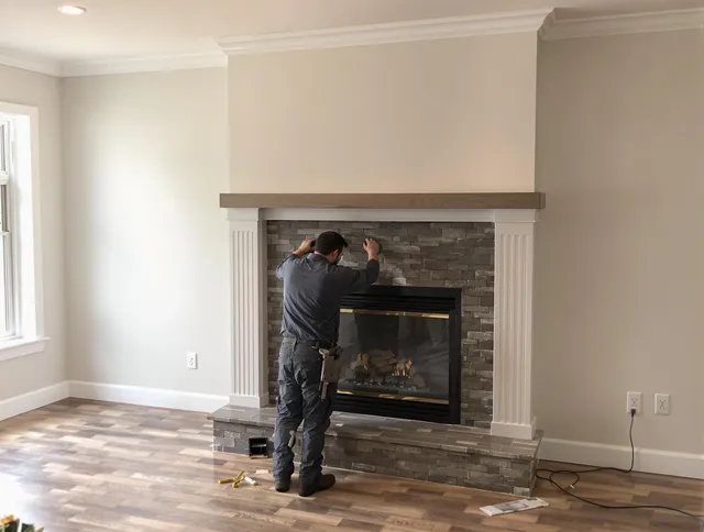 Ledyard Chimney Sweep finishing a custom fireplace install in Ledyard, CT
